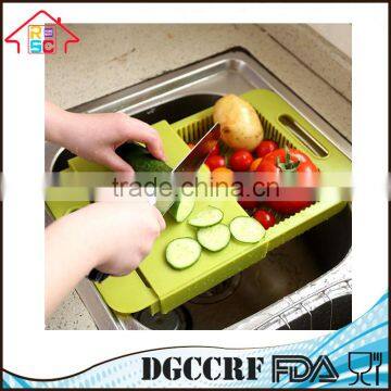 NBRSC Multi-Function Over The Sink Cutting Board Strainer Plastic Kitchen Tool photo-2