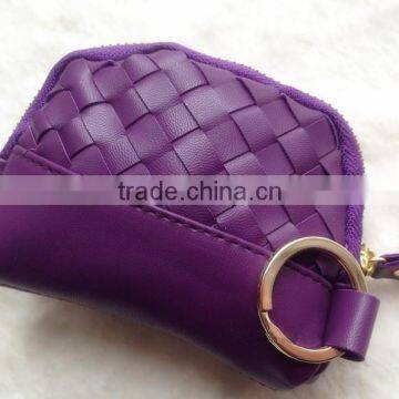 girls weaving PU leather coin purse