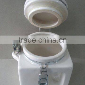 Plain White Ceramic Square Shape Storage Jar With Handle and Spoon photo-3