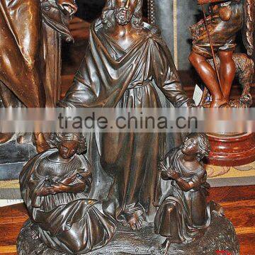 bronze Jesus Mary and angel sculpture