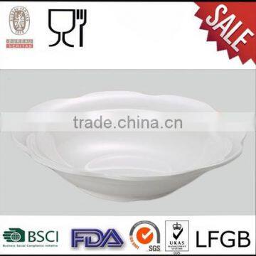 Wavy Edge Food Grade Solid White Melamine Bowl, White Dinner Bowls