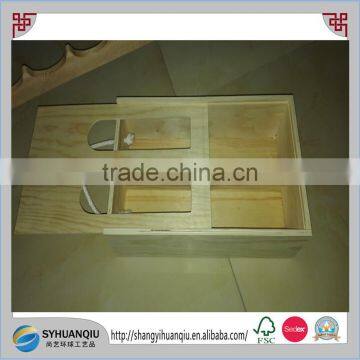 Cheap Double Bottles Pine Wood Wine Box With Sliding Lid