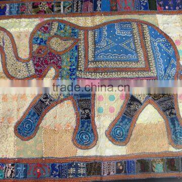 Indian Droplet Style Hanging Tapestry - Indian Antique Style Fabric Wall Decor Tapestry With Elephant Figure photo-2