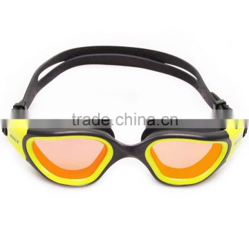 2015 New Panoramic Silicone Adult Swimming Goggles, red mirrored lens(MM-7204)