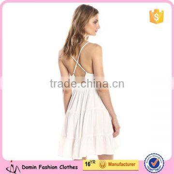 Women Sleeveless V Neck 100% Viscose Cross Back Straps Tank Layered Dress