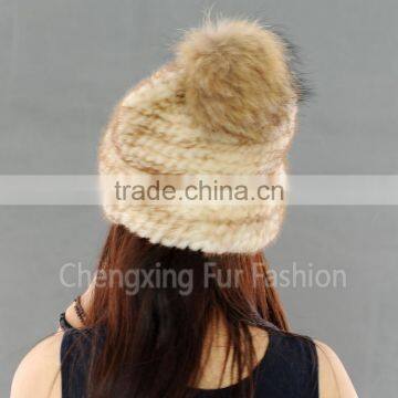 CX-C-221P Wholesale Girls Fashion Fur Ball Hat Women Mink Fur Knitted Beanie Hat photo-6
