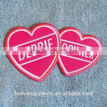 Custom heart embroidered patch for clothes embroidery patch made in china choose size/color