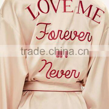 Nude PiPed Bridesmaid Satin Robe Embroidered Custom Logo Tie Waist Pyjamas Set Longline Shirt Dress Button photo-2