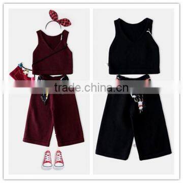 2-8 years 2017 Wholesale Autumn Cotton V-Neck Knitting Vest + Wide Leg Pants High Quality 2Pcs Kids Girls Suits