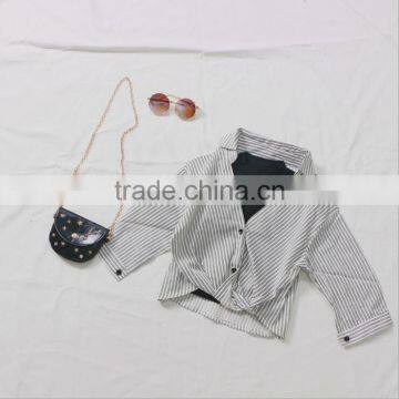 2-7 Years Wholesale 2017 New Girls Striped Bow Shirt Autumn Off Shoulder Fashion Girls Blouses (pick Size Color) photo-5