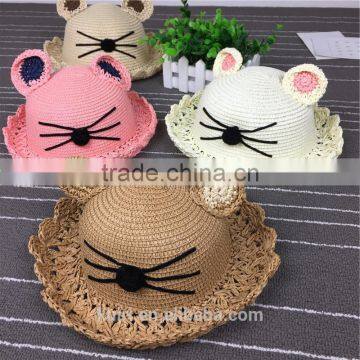 Pretty Lovely Kids Straw Hat Cat Ears Hand-woven Soft Straw Hats Baby Cartoon Cap Summer Straw Sunbonnet Infants Children Mz-255 photo-2