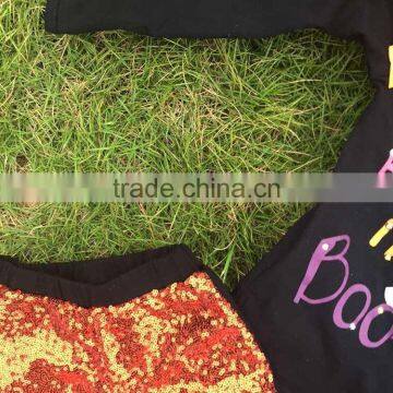 Halloween Gost Sequins Short Outfits Girls Print Suit Long Sleeves Top Set With Matching Necklace and Headbans Set photo-4