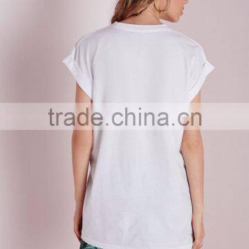 Women Custom Rolled Sleeves White t Shirt,elongated t Shirt Wholesale China photo-3