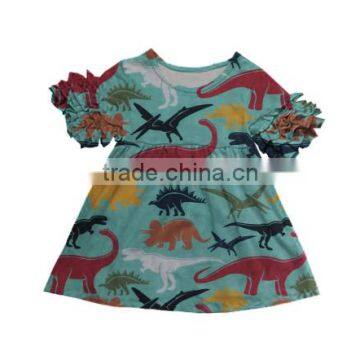 baby girls Spring summer icing short sleeve dress boutique cotton dinosaur dress