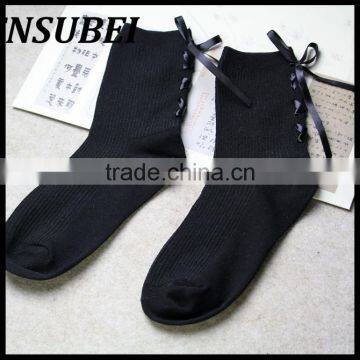 Bandage Bow Princess Cotton Black and White Students Young Girl Tube Short Socks photo-4