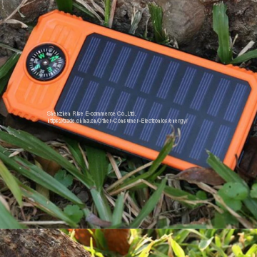 Compass Solar Power Bank LED Charger Waterproof External Backup Battery Solar Power bank for SOS Outdoors Camp