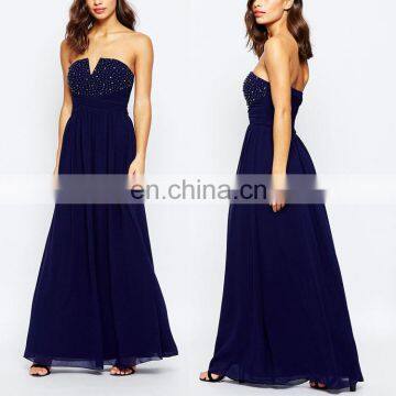 OEM Clothing Latest Design Strapless Off Shoulder Long Maxi Dress With Embellished Bodice