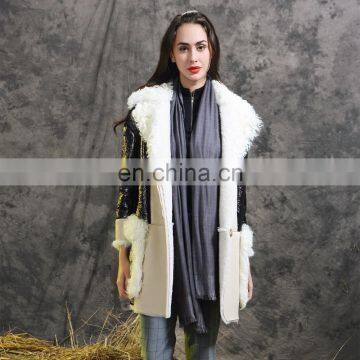 New Brand Coated Sheep Fur Leather Jacket Women's Fashion Merino Sheepskin Fur Coat Beautiful Winter Fur Overcoat