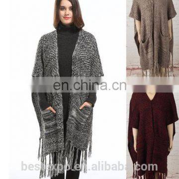 Wholesale Women Shawl With Pocket Fahion Long Sweater Tassel Poncho