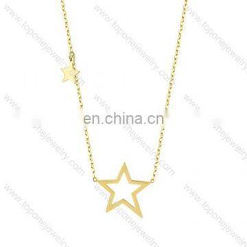 Top selling newest design long thin gold jewelry necklace with two stars