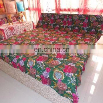 Indian Patchwork Kantha Quilt Reversible Cotton Blanket Hippie Bedspread