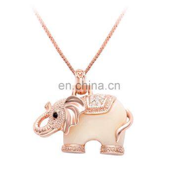 Hot Sale Beautiful Rose Gold Enemal Rhinestone Elephat Animal Pendant Necklace For Grils