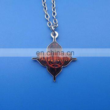 Silver plating flower shape customized printing PANDEMONIUM logo metal necklace