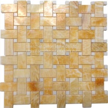 Honey onyx basketweave floor mosaic