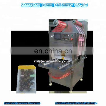 vacuum food plastic tray sealer/fruit tray sealing machine/meat vegetable container packing machine