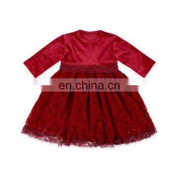 Wholesale New Model Kids Party Dress Velvet Lace Girls Dresses With Belt