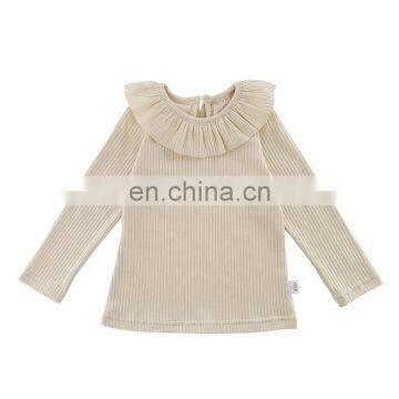 8298/Customised full sleeve vogue t-shirt girl kids casual all-match solid girls sweet top