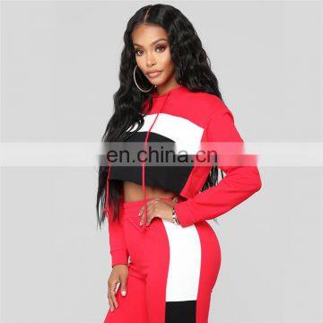 2020 new arrival Contrast stitching cotton jumper sports sweater suit lady plus size crop top hoodies sets