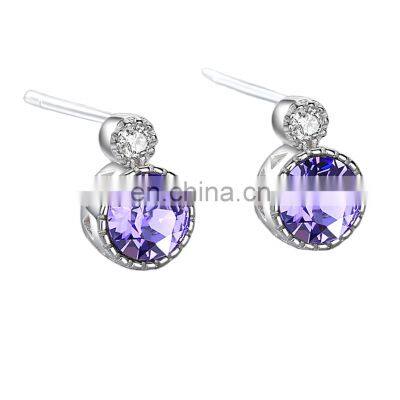 High quality fashion 925 sterling silver jewelry earrings luxury blue crystal Ocean heart earrings for women