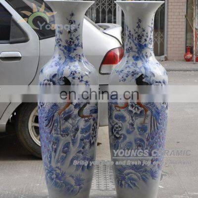 H1.2 m Jingdezhen Hand Painted Carved Peacock Porcelain Vase