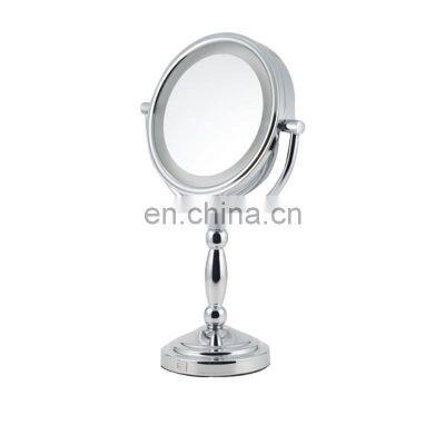 Round Shaped Bathroom Mirror Tabletop Double-Sided Swivel Battery Operated Lighted Makeup Mirror