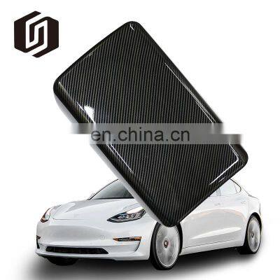 New 3d Glossy Carbon Fiber Armrest Box Cover For Tesla Model 3 2017-2021