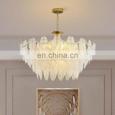 Luxury Post-modern Living Room LED Pendant Light Creative Personality Restaurant Bedroom Glass Feather Chandelier