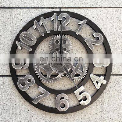 Wholesale Gears Moving Wall Clock Retro American Country Wooden Digital 3D Gear Creative Wall Clocks For Home Decor Wall Decor