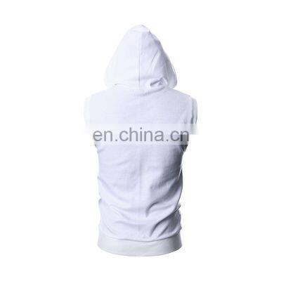 Fashionable Men's Pullover Style Gym Hoodies In Blue Color Sleeveless Customized Hoodies photo-5