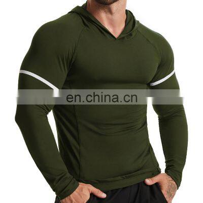 Long Sleeve Quick Dry Men's Gym Shirt Hooded Basketball Workout Running Sports Wear Pullover Hoodie Men's Gym Active Clothes