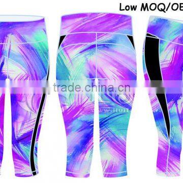 Cheap girl print stretch 3/4 leggings tight pants sexy breathable