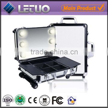 Professional aluminum lighted makeup trolley case with lights