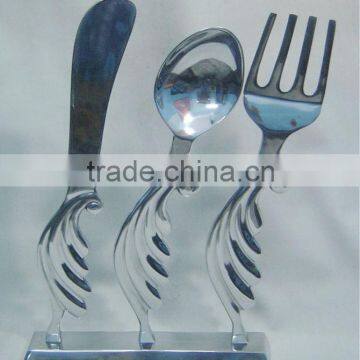 Cast Aluminum Decorative Fork, Knife & Spoon on base