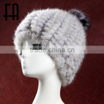 Factory direct wholesale fashion lady"s mink fur knit hat