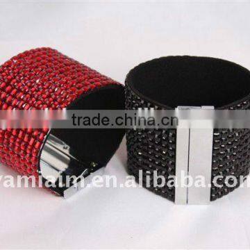 Bling Bling Crystal Rhinestones Soft Comfortable Wrap Bracelet, Adjustable Size Button Clasps Wristband