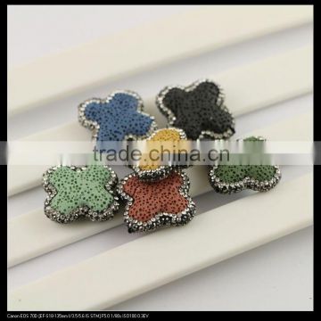 LFD-0100B wholesale Mixed Color Natural Volcanic Stone Loose Bead with Pave Rhinestone Crystal Connector Beads Jewelry Making