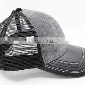 Leather Brim Grey Trucker Hats With High Quality photo-2