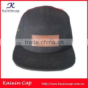 2014 print logo leather patch cap/custom 5 panel camp cap /pattern cap / snapback cap/ OEM custom front logo patch cap