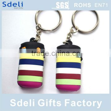 Promotional gifts custom Cute strips double sides 3D soft pvc rubber keyring