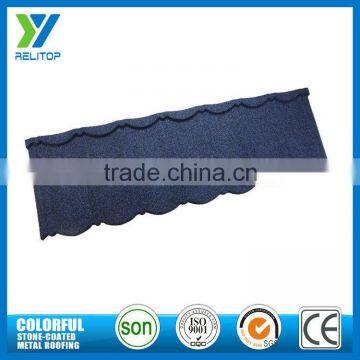 Deep blue stone coated roof for building